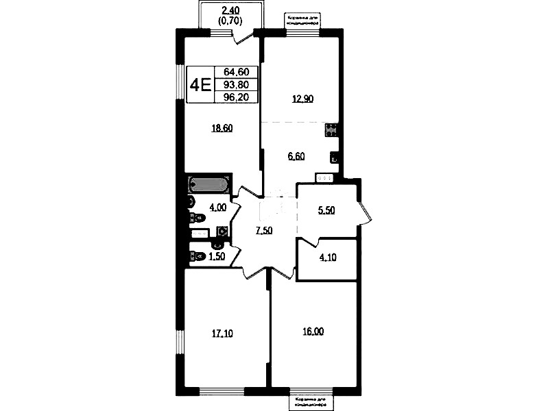 3-комнатная квартира 94.5 м², 3/10 эт., ЖК «Курортный квартал»